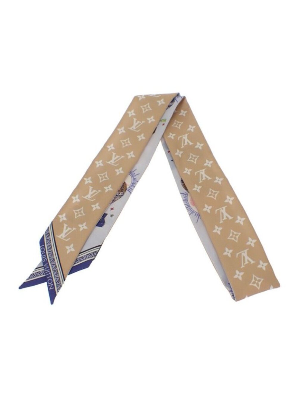 Louis Vuitton Eclipse Bandeau Scarf Silk Blue Beige - Picture 2 of 10